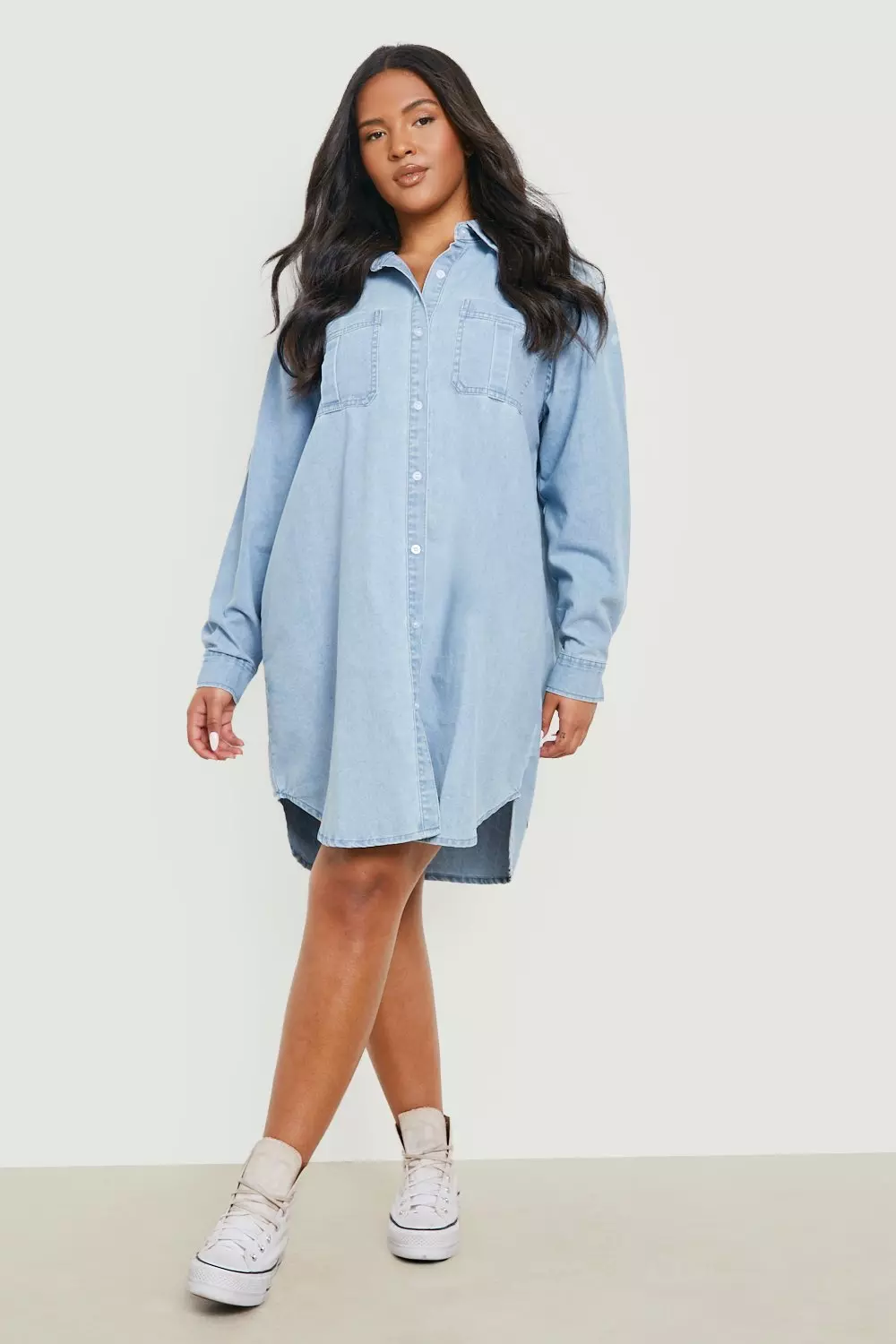 Plus button hot sale front denim dress